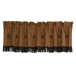 Hiend Accents Laredo Star Valance - Bold Faux Leather Decor With Gold Embroidered Stars For Western Charm Tan 100% Polyester Ws2018vl-os-tn