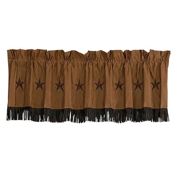 Hiend Accents Laredo Star Valance - Bold Faux Leather Decor With Gold Embroidered Stars For Western Charm Tan 100% Polyester Ws2018vl-os-tn