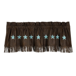 Hiend Accents Laredo Star Valance - Bold Faux Leather Decor With Gold Embroidered Stars For Western Charm Brown 100% Polyester Ws2018vl-os-tq