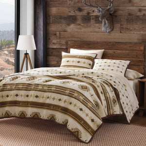 Hiend Accents Dakota Reversible Twin Quilt Set - Embrace Southwestern Charm With Cozy Geometric Patterns Tan Face And Back, 100% Cotton,Fill, 100% Polyester Ws2037-tw-oc