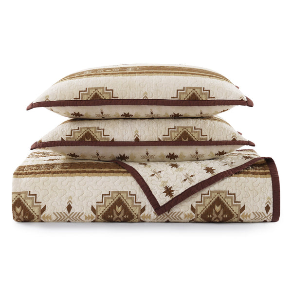 Hiend Accents Dakota Reversible Twin Quilt Set - Embrace Southwestern Charm With Cozy Geometric Patterns Tan Face And Back, 100% Cotton,Fill, 100% Polyester Ws2037-tw-oc