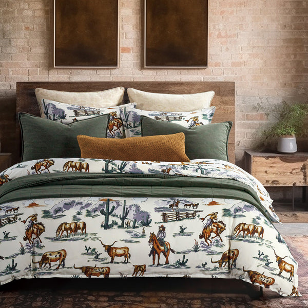 Hiend Accents Ranch Life Reversible Comforter Set - Embrace Rustic Charm With Vintage Cowboy Motifs And Warmth Duffle Bag Face And Back, 100% Cotton,Fill, 100% Polyester Ws2138-tw-df