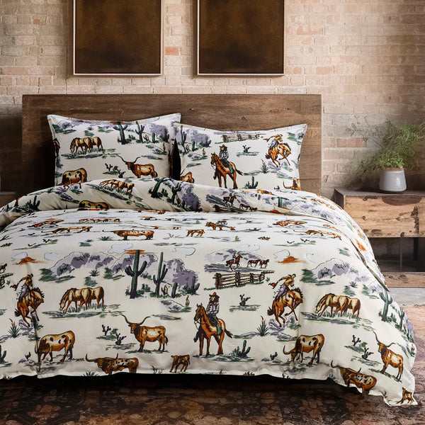 Hiend Accents Ranch Life Reversible Duvet Cover Set – Cozy Wild West Inspired Bedding For Rustic Bedroom Charm Duffle Bag 100% Cotton Ws2138ds-sk-df
