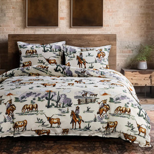 Hiend Accents Ranch Life Reversible Comforter Set - Embrace Rustic Charm With Vintage Cowboy Motifs And Warmth Duffle Bag Face And Back, 100% Cotton,Fill, 100% Polyester Ws2138-tw-df