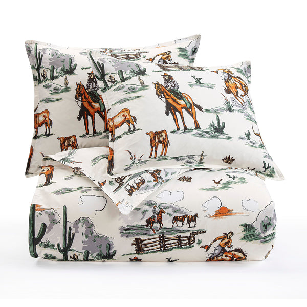 Hiend Accents Ranch Life Reversible Comforter Set - Embrace Rustic Charm With Vintage Cowboy Motifs And Warmth Duffle Bag Face And Back, 100% Cotton,Fill, 100% Polyester Ws2138-tw-df