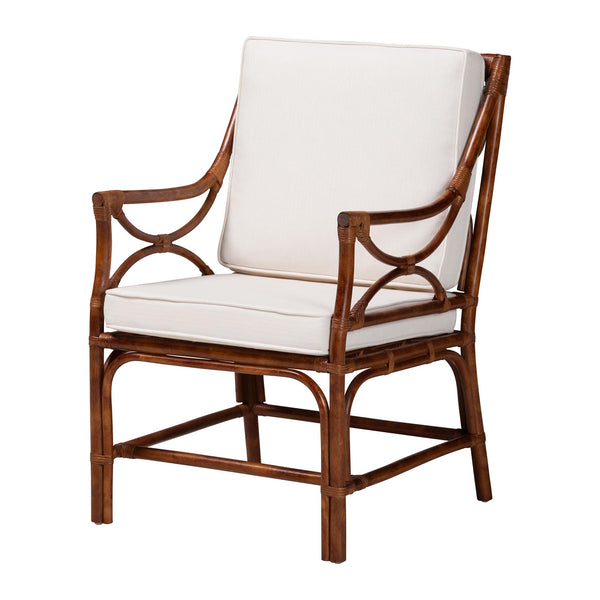 Baxton Studio Bali & Pari Handcrafted Rattan Accent Chair Woven Wicker Bohemian Seat for Coastal Living Rooms Marbled Tortoise Brown 24W x 25.6D x 35.6H WS241-Tortoise-Rattan-Cushion-AC