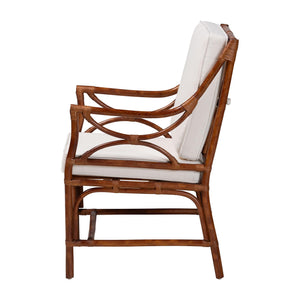 Baxton Studio Bali & Pari Handcrafted Rattan Accent Chair Woven Wicker Bohemian Seat for Coastal Living Rooms Marbled Tortoise Brown 24W x 25.6D x 35.6H WS241-Tortoise-Rattan-Cushion-AC