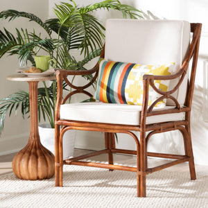 Baxton Studio Bali & Pari Handcrafted Rattan Accent Chair Woven Wicker Bohemian Seat for Coastal Living Rooms Marbled Tortoise Brown 24W x 25.6D x 35.6H WS241-Tortoise-Rattan-Cushion-AC