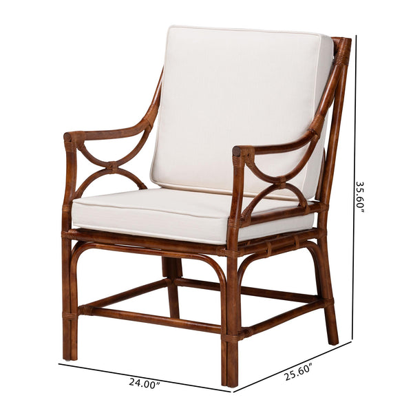 Baxton Studio Bali & Pari Handcrafted Rattan Accent Chair Woven Wicker Bohemian Seat for Coastal Living Rooms Marbled Tortoise Brown 24W x 25.6D x 35.6H WS241-Tortoise-Rattan-Cushion-AC