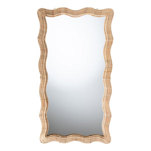 Baxton Studio Bali & Pari Hasana Handwoven Rattan Full Length Floor Mirror with Scalloped Boho Frame WS242-Natural-Rattan-Mirror