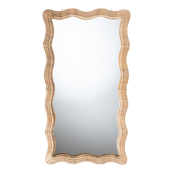 Baxton Studio Bali & Pari Hasana Handwoven Rattan Full Length Floor Mirror with Scalloped Boho Frame WS242-Natural-Rattan-Mirror