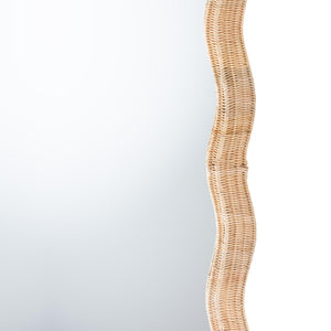 Bali & Pari Hasana Handwoven Rattan Full Length Floor Mirror with Scalloped Boho Frame
