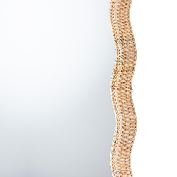 Bali & Pari Hasana Handwoven Rattan Full Length Floor Mirror with Scalloped Boho Frame