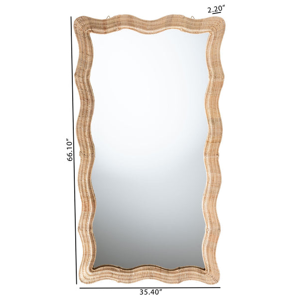 Bali & Pari Hasana Handwoven Rattan Full Length Floor Mirror with Scalloped Boho Frame