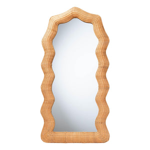 Baxton Studio Bali & Pari Daray Handwoven Rattan Full Length Mirror with Scalloped Boho Frame WS243-Natural-Rattan-Mirror