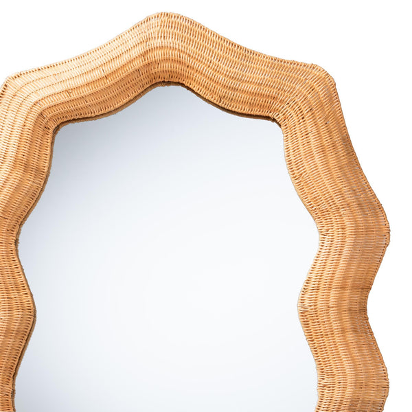 Bali & Pari Daray Handwoven Rattan Full Length Mirror with Scalloped Boho Frame