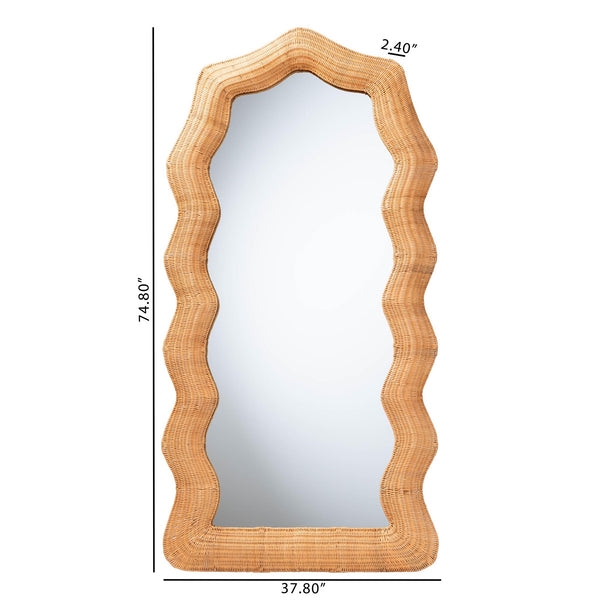 Bali & Pari Daray Handwoven Rattan Full Length Mirror with Scalloped Boho Frame