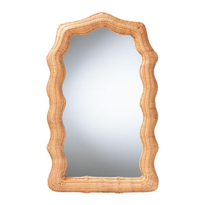 Baxton Studio Bali & Pari Daray Handwoven Rattan Scalloped Wall Mirror for Coastal Boho Decor WS244-Natural-Rattan-Mirror