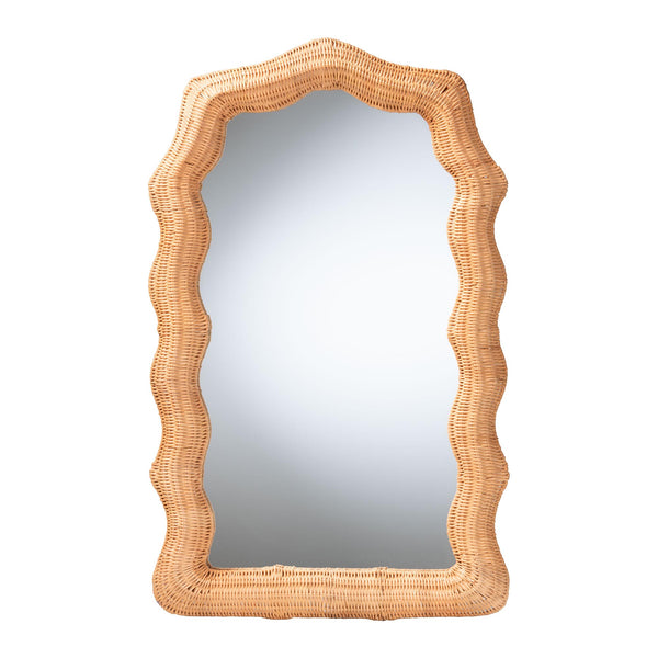Baxton Studio Bali & Pari Daray Handwoven Rattan Scalloped Wall Mirror for Coastal Boho Decor WS244-Natural-Rattan-Mirror