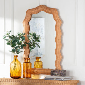 Bali & Pari Daray Handwoven Rattan Scalloped Wall Mirror for Coastal Boho Decor