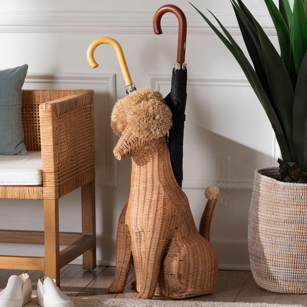 Bali & Pari Persis Handwoven Rattan Poodle Umbrella Holder Boho Coastal Entryway Accent