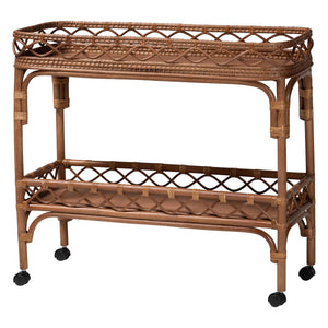 Baxton Studio Bali & Pari Fumiyo Handcrafted Rattan Two-tier Kitchen Cart with Caster Wheels WS247-Medium Brown Rattan-Cart