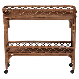 Bali & Pari Fumiyo Handcrafted Rattan Two-tier Kitchen Cart with Caster Wheels