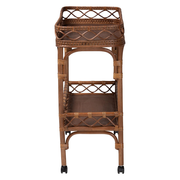 Bali & Pari Fumiyo Handcrafted Rattan Two-tier Kitchen Cart with Caster Wheels