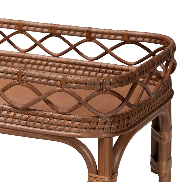 Bali & Pari Fumiyo Handcrafted Rattan Two-tier Kitchen Cart with Caster Wheels