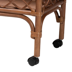 Bali & Pari Fumiyo Handcrafted Rattan Two-tier Kitchen Cart with Caster Wheels