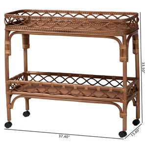 Bali & Pari Fumiyo Handcrafted Rattan Two-tier Kitchen Cart with Caster Wheels