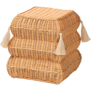 Baxton Studio Bali & Pari Noura Handcrafted Rattan Stool with Tassel Detail for Boho Living WS250-Honey Ada Rattan-Stool