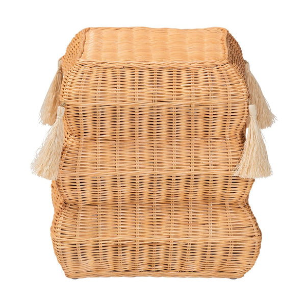 Bali & Pari Noura Handcrafted Rattan Stool with Tassel Detail for Boho Living