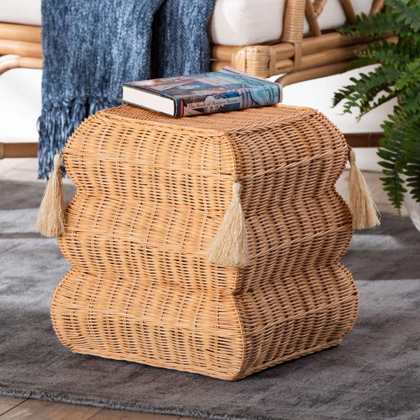 Bali & Pari Noura Handcrafted Rattan Stool with Tassel Detail for Boho Living