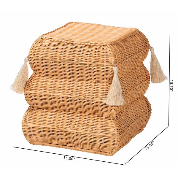 Bali & Pari Noura Handcrafted Rattan Stool with Tassel Detail for Boho Living