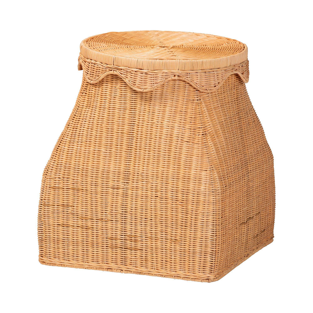 Baxton Studio Bali & Pari Ada Handwoven Rattan Hamper with Scalloped Lid for Bedroom or Bath WS251-Honey Ada Rattan-Basket