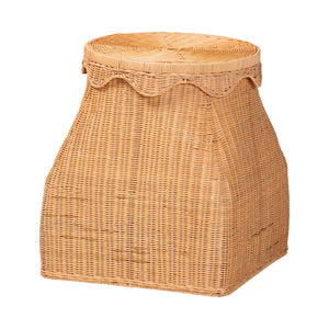 Baxton Studio Bali & Pari Ada Handwoven Rattan Hamper with Scalloped Lid for Bedroom or Bath WS251-Honey Ada Rattan-Basket
