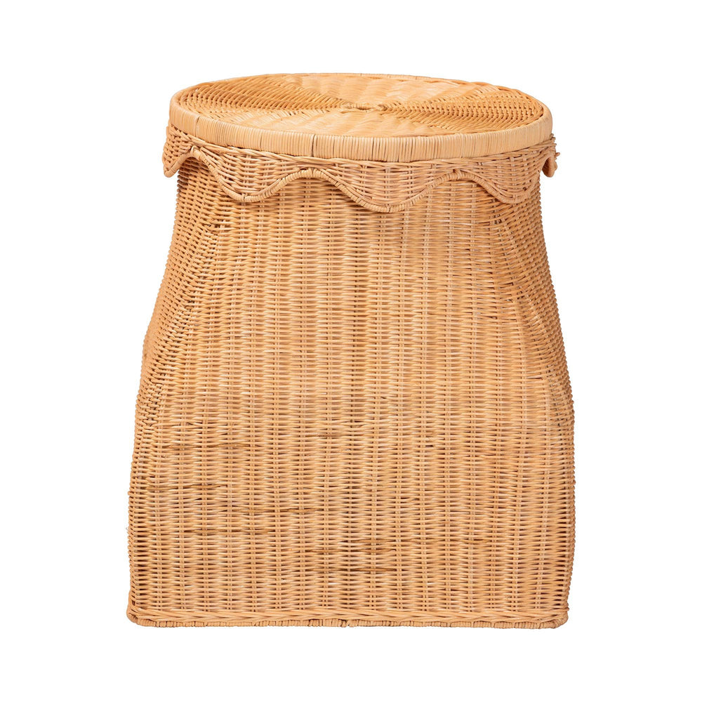 Baxton Studio Bali & Pari Ada Handwoven Rattan Hamper with Scalloped Lid for Bedroom or Bath WS251-Honey Ada Rattan-Basket
