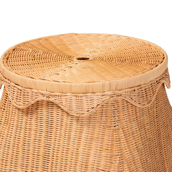 Bali & Pari Ada Handwoven Rattan Hamper with Scalloped Lid for Bedroom or Bath