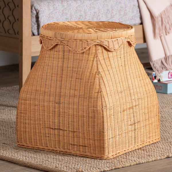 Bali & Pari Ada Handwoven Rattan Hamper with Scalloped Lid for Bedroom or Bath