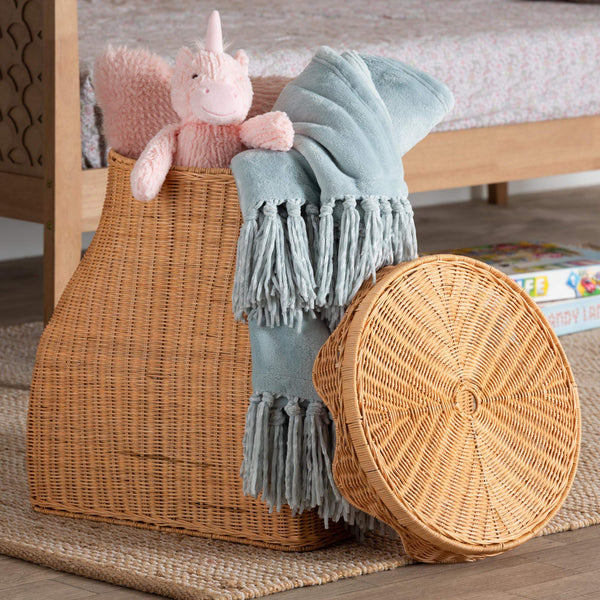 Bali & Pari Ada Handwoven Rattan Hamper with Scalloped Lid for Bedroom or Bath