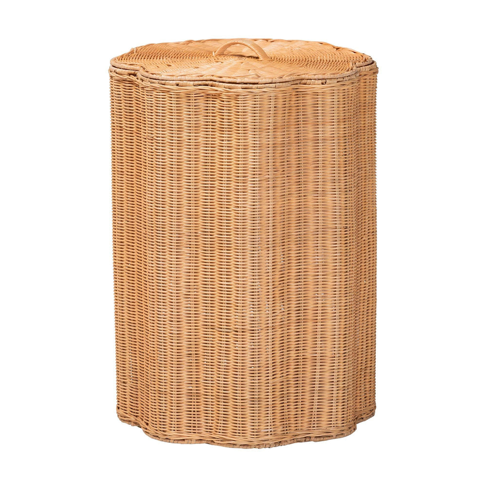 Baxton Studio Bali & Pari Danilo Handwoven Rattan Hamper Lidded Wicker Storage for Bedroom Bath WS252-Honey Ada Rattan-Basket