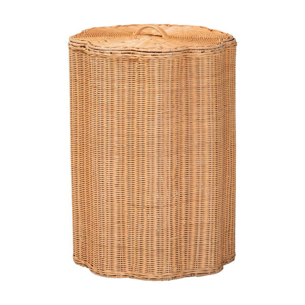 Baxton Studio Bali & Pari Danilo Handwoven Rattan Hamper Lidded Wicker Storage for Bedroom Bath WS252-Honey Ada Rattan-Basket