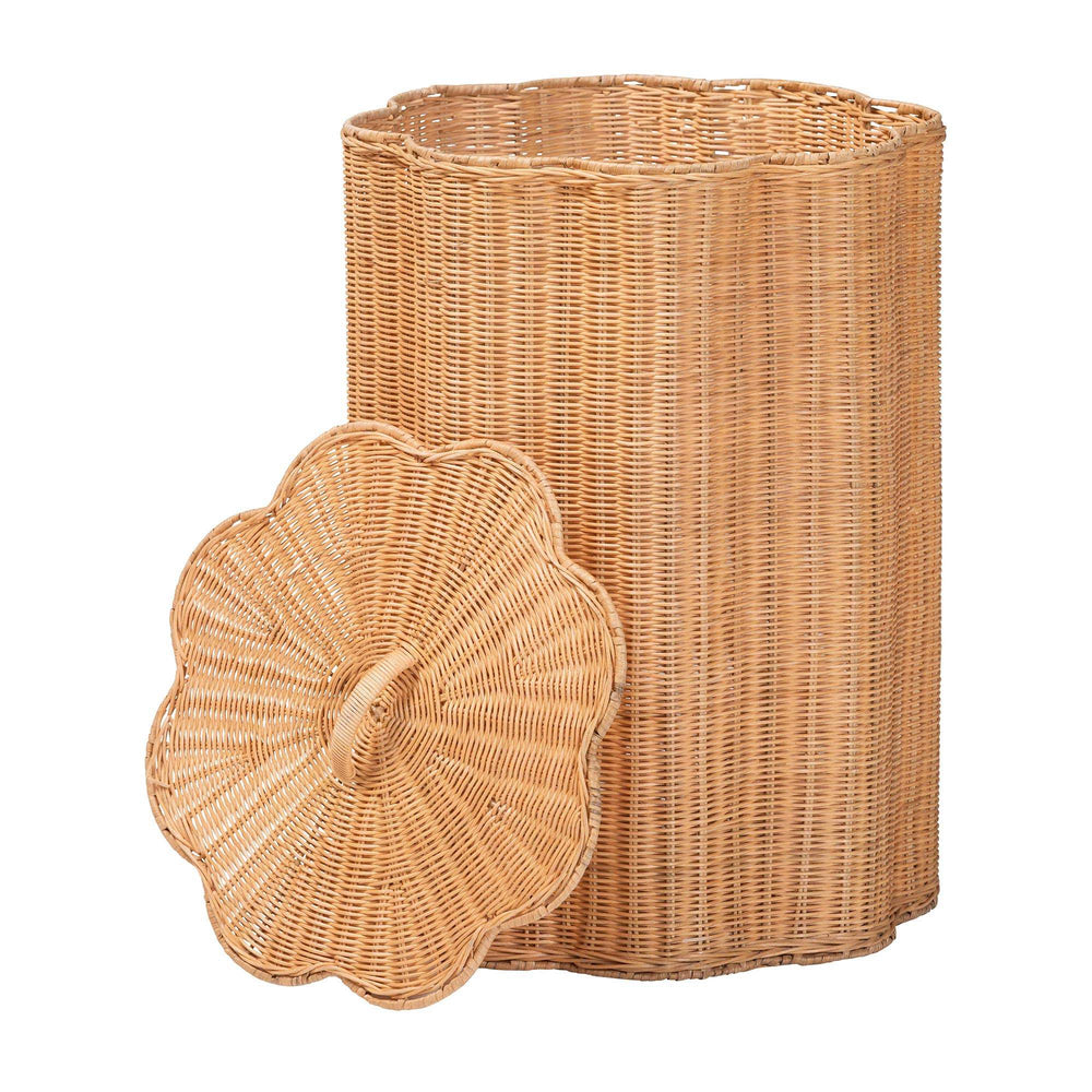 Baxton Studio Bali & Pari Danilo Handwoven Rattan Hamper Lidded Wicker Storage for Bedroom Bath WS252-Honey Ada Rattan-Basket