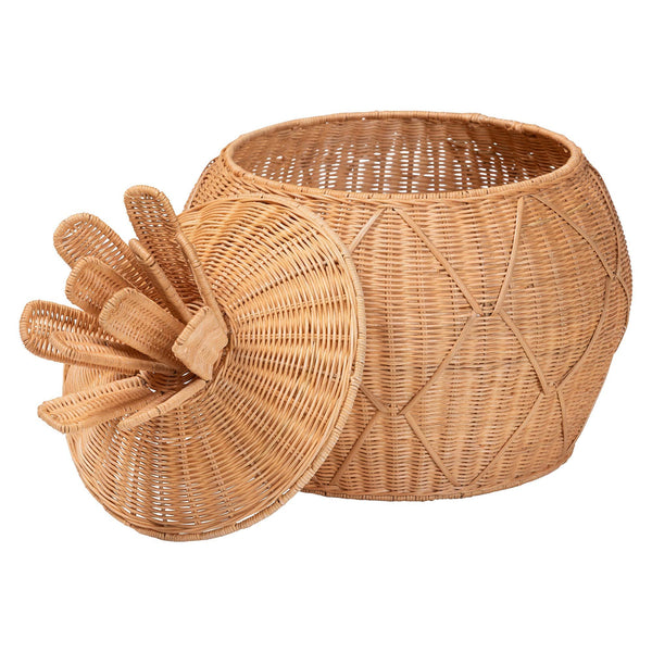 Bali & Pari Pelham Handwoven Rattan Hamper Boho Wicker Storage Basket for Laundry Room Decor
