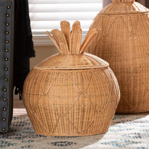 Bali & Pari Pelham Handwoven Rattan Hamper Boho Wicker Storage Basket for Laundry Room Decor