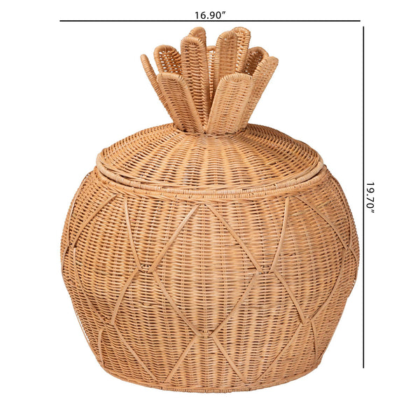 Bali & Pari Pelham Handwoven Rattan Hamper Boho Wicker Storage Basket for Laundry Room Decor