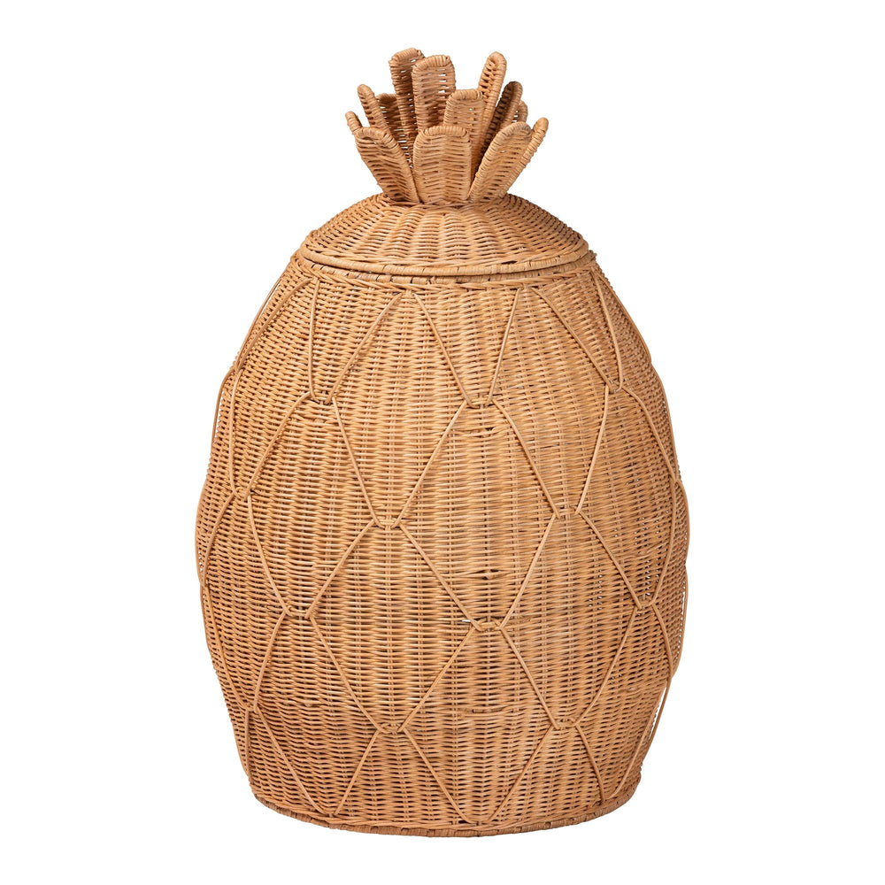 Baxton Studio Bali & Pari Pelham Handwoven Rattan Hamper Boho Wicker Storage Basket for Laundry Room Decor Large WS254-Large-Natural Rattan-Basket