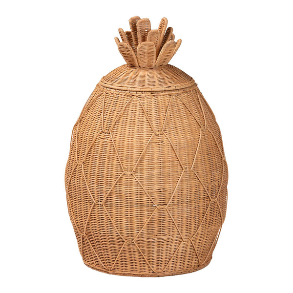 Baxton Studio Bali & Pari Pelham Handwoven Rattan Hamper Boho Wicker Storage Basket for Laundry Room Decor Large WS254-Large-Natural Rattan-Basket