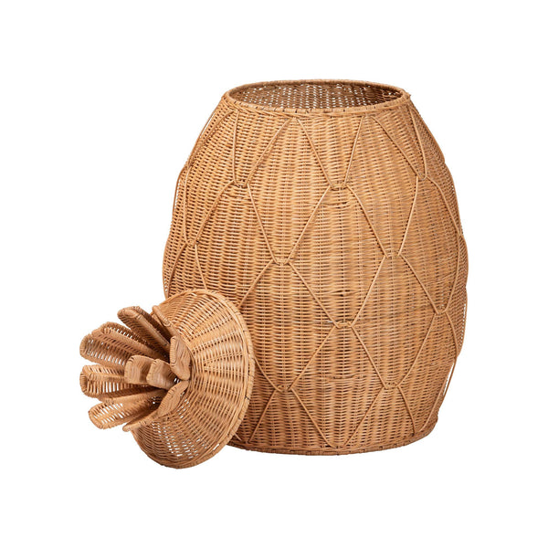 Bali & Pari Pelham Handwoven Rattan Hamper Boho Wicker Storage Basket for Laundry Room Decor